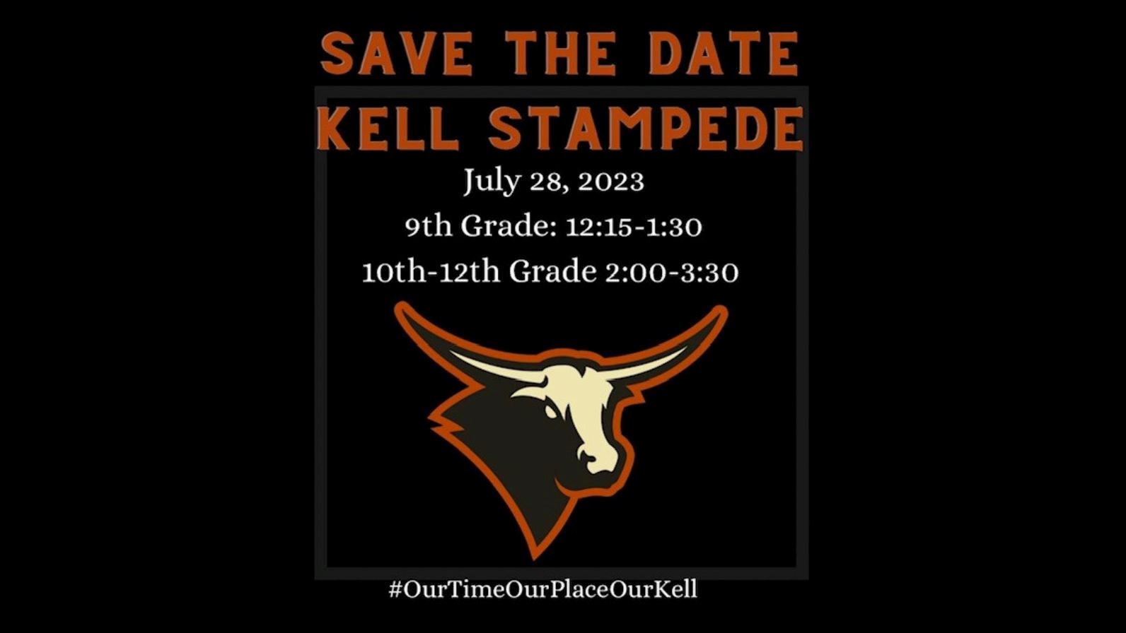 Kell Longhorn Logo with Stampede Date and Time Information